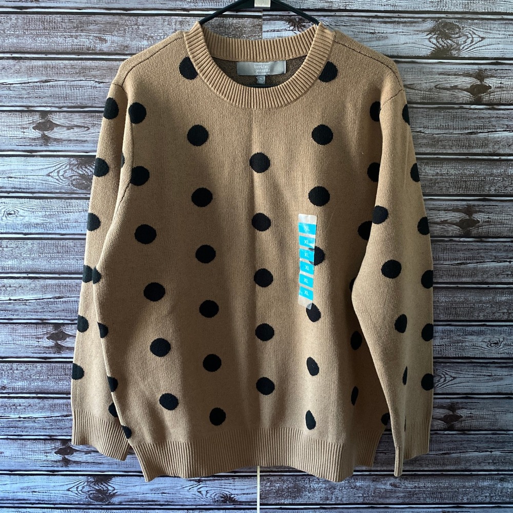 Berkley Jensen Women's Crewneck Sweater Size XL Taupe Black Polka-Dot NWT